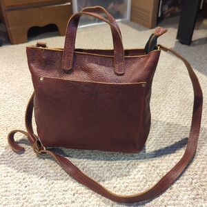 Portland Leather Goods Mini Crossbody Tote Shopper Brown Purse Bag